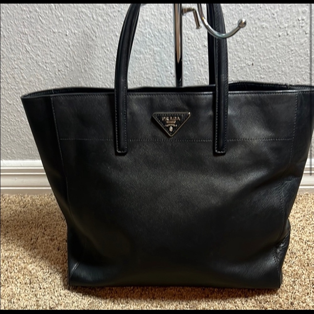 Prada Black Leather Tote Bag